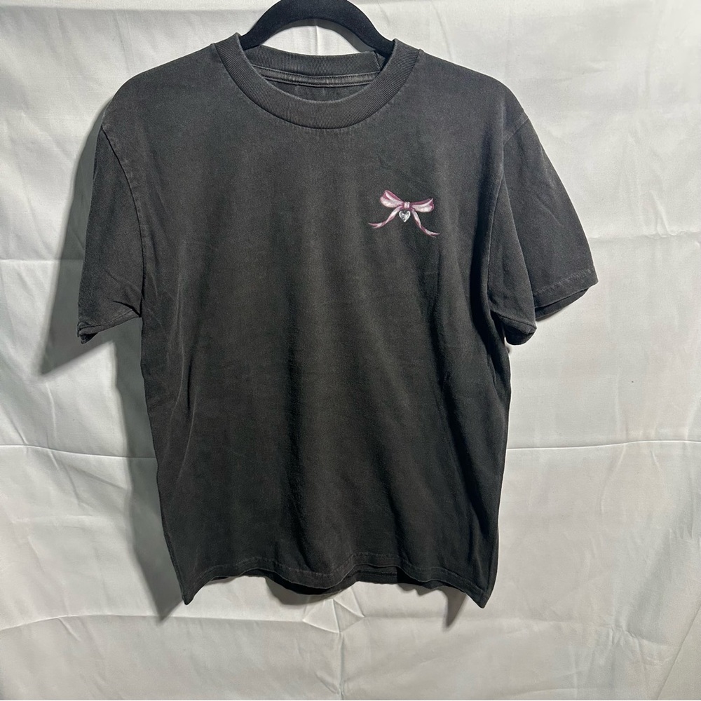 Empire Women’s Black T-Shirt with Pink Bow Detail